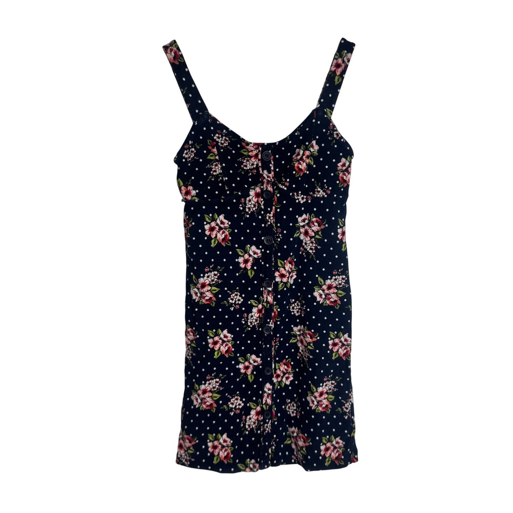 Aeropostale‎ Dress Women's Floral Polka Dot Button Front Navy Blue Small y2k